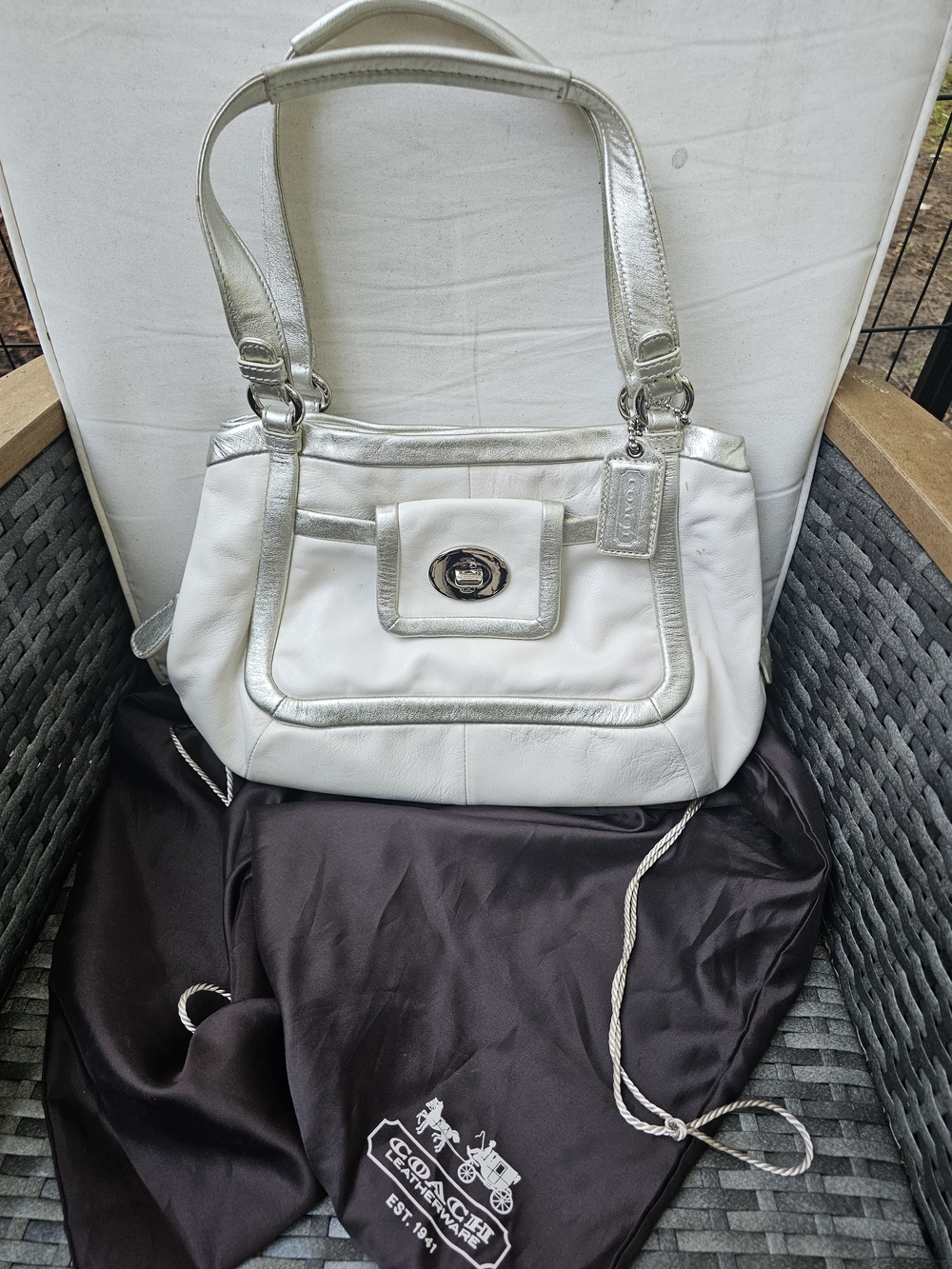 Coach White & Silver Leather Discontinued/Vintage Shoulder Bag